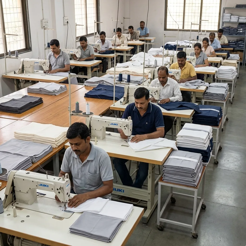 Royal Mills production floor with industrial stitching of cotton bed linen